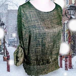 MICHAEL Michael Kors Green & Black Printed Smocked Waist Top Petite Small